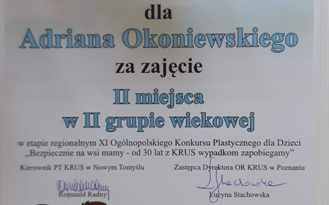 II miejsce Adriana Okoniewskiego w plastycznym konkursie powiatowym