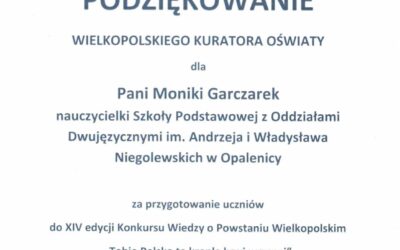 Podziękowanie Wielkopolskiego Kuratora Oświaty